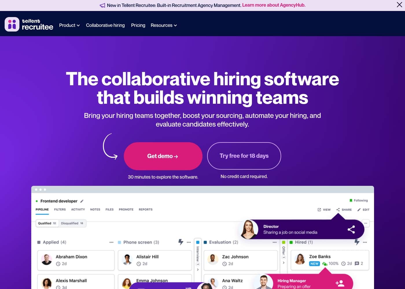 Recruitee 홈페이지 스크린샷