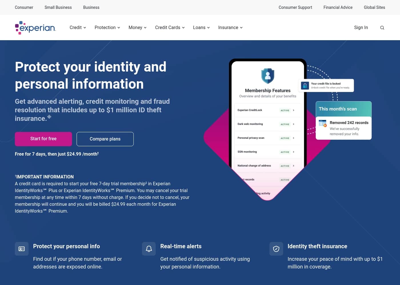 Скриншот главной страницы Experian