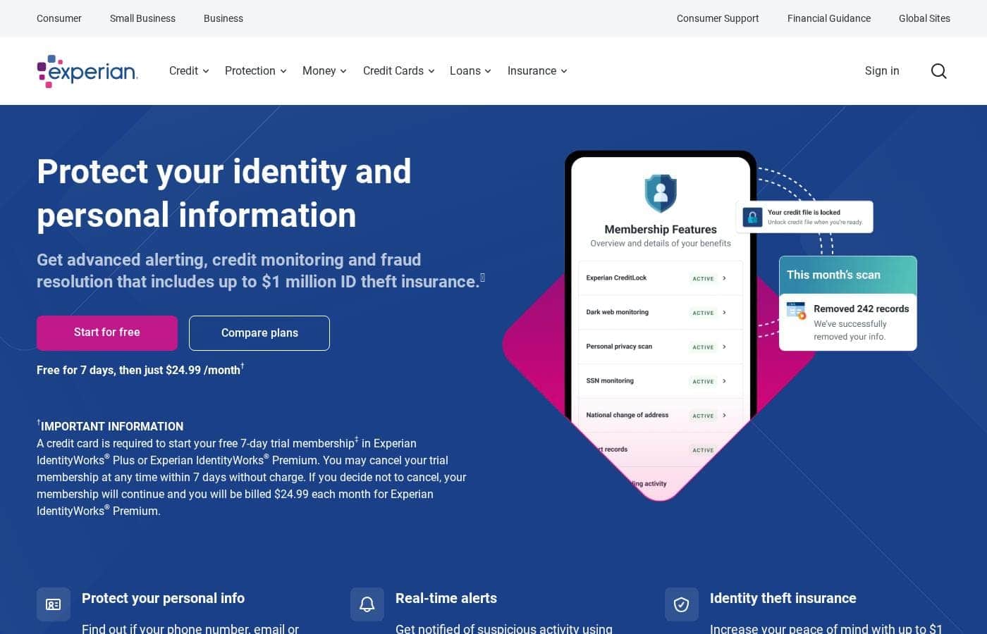 Скриншот главной страницы Experian