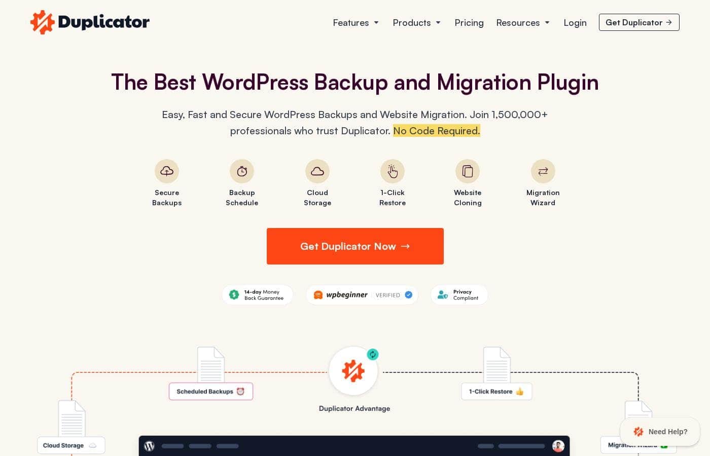 Duplicator Pro homepage screenshot