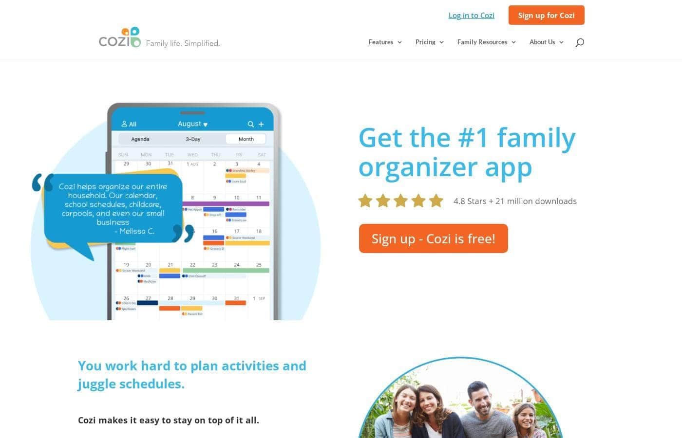 Cozi Homepage-Screenshot