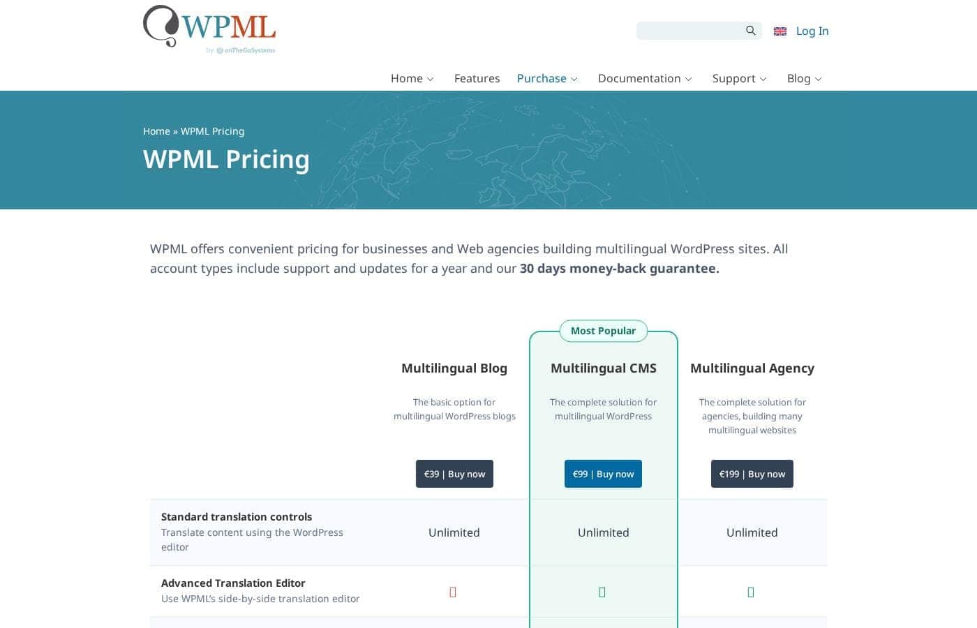 WPML pricing page screenshot