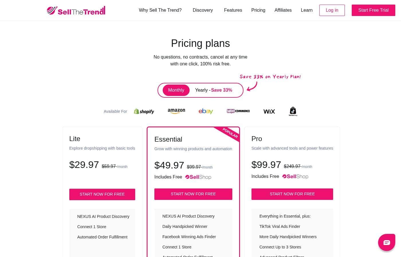 Sell The Trend pricing page screenshot
