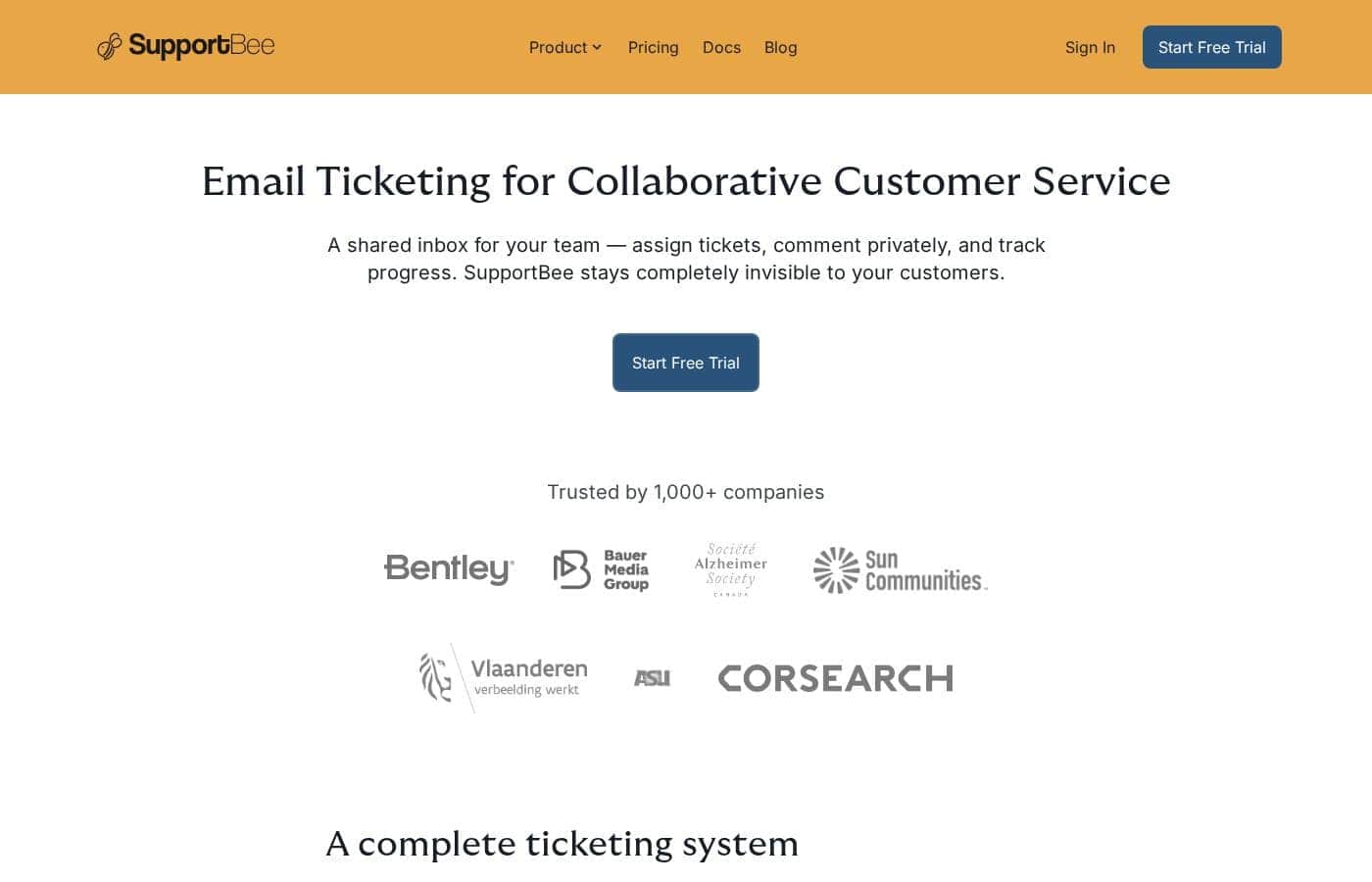 SupportBee homepage screenshot