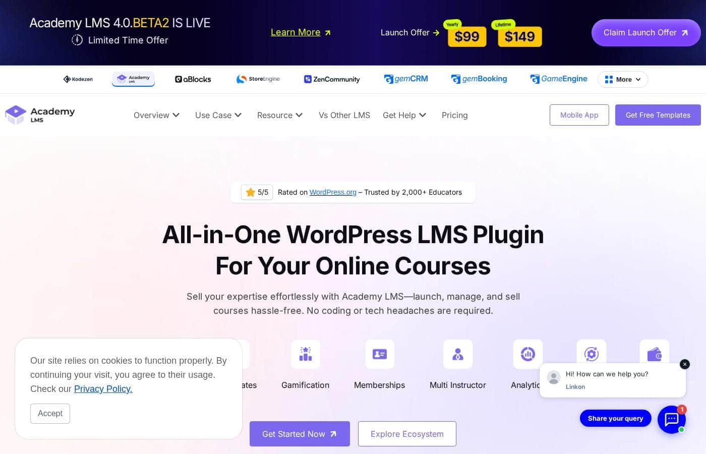 Academy LMS homepage screenshot