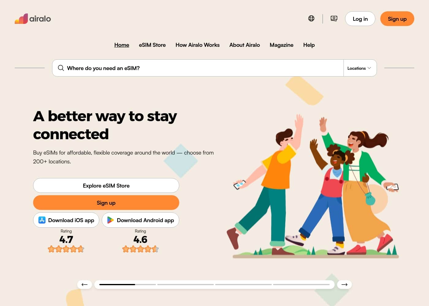 Screenshot della homepage di Airalo