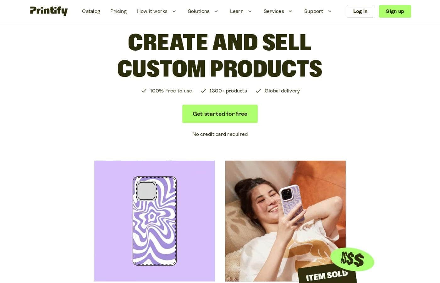 Printifyのホームページスクリーンショット