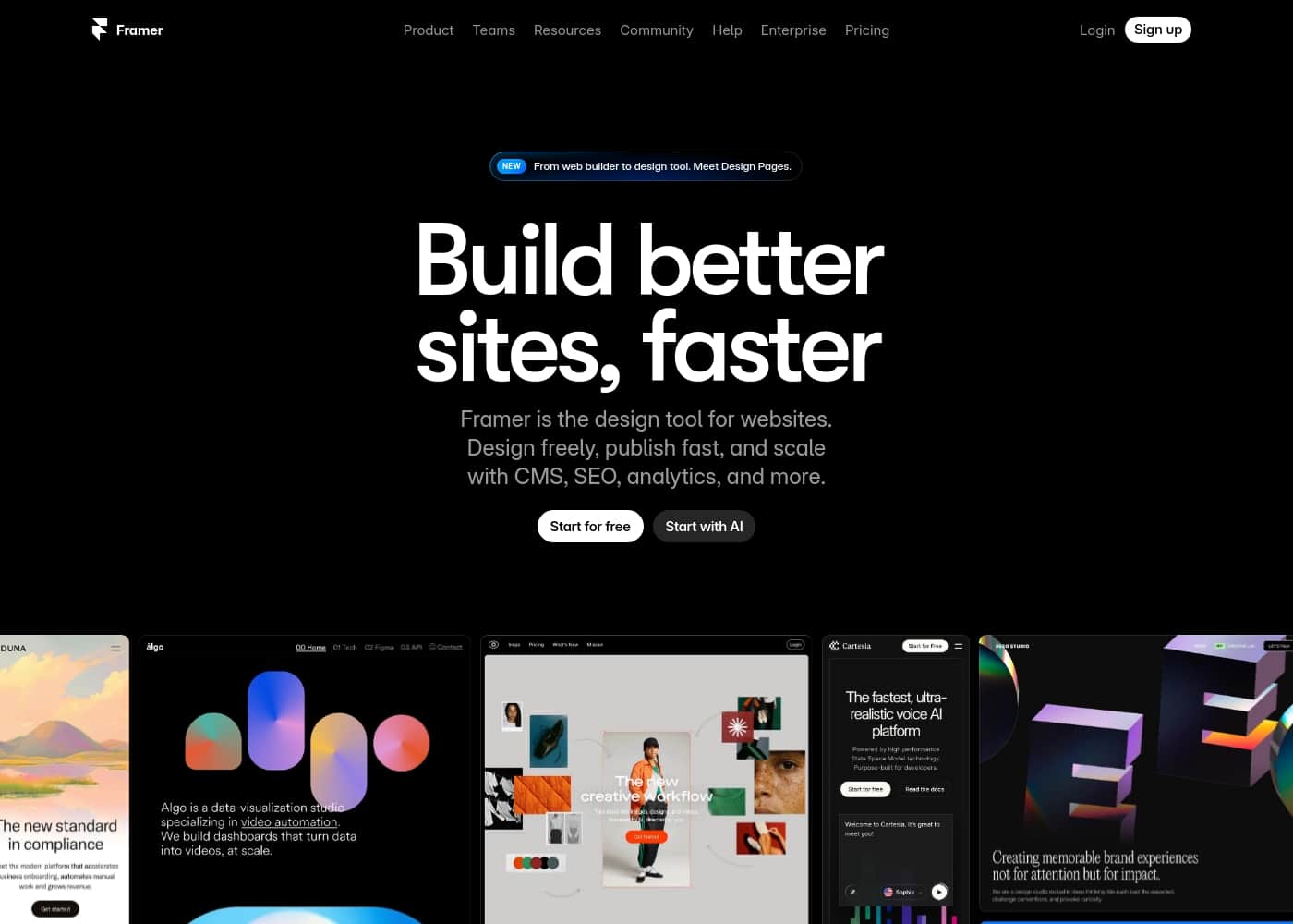 Framer 홈페이지 스크린샷