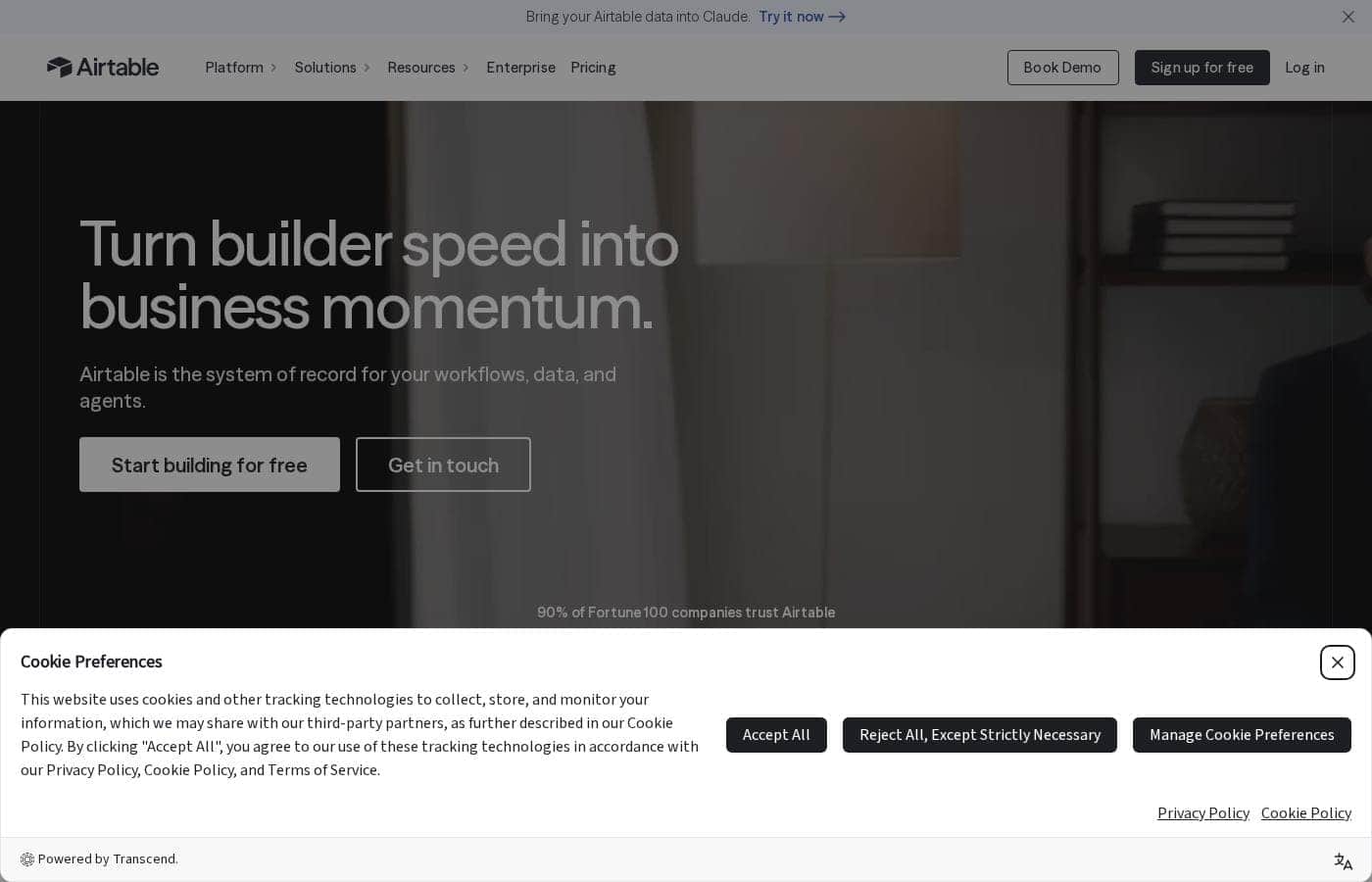 Airtable homepage screenshot