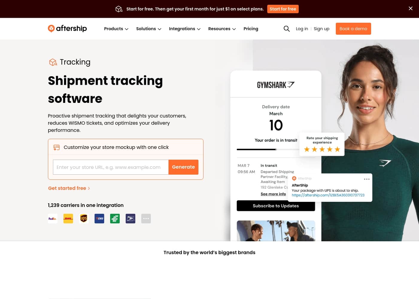 AfterShip Tracking homepage screenshot