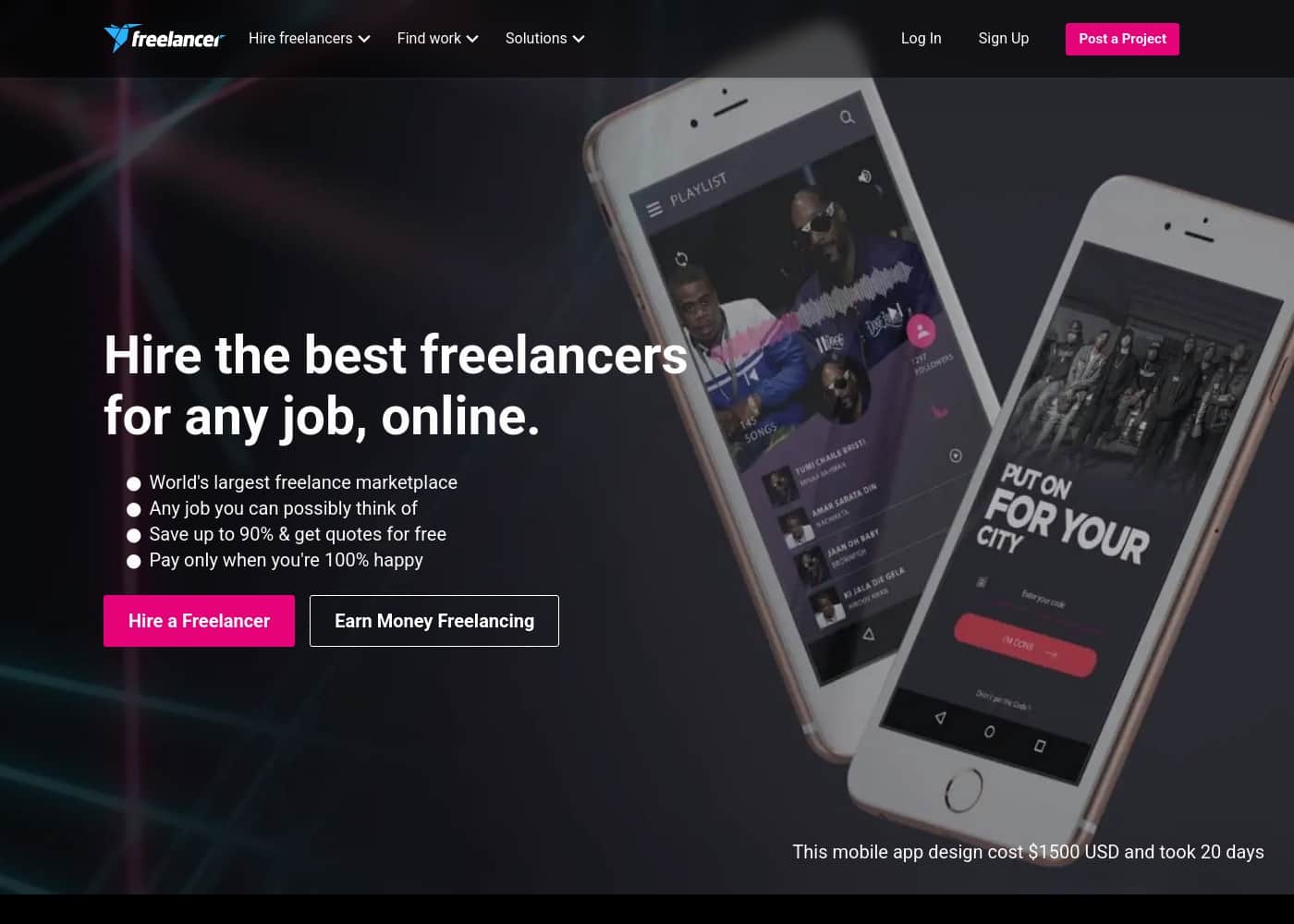Freelancer homepage screenshot