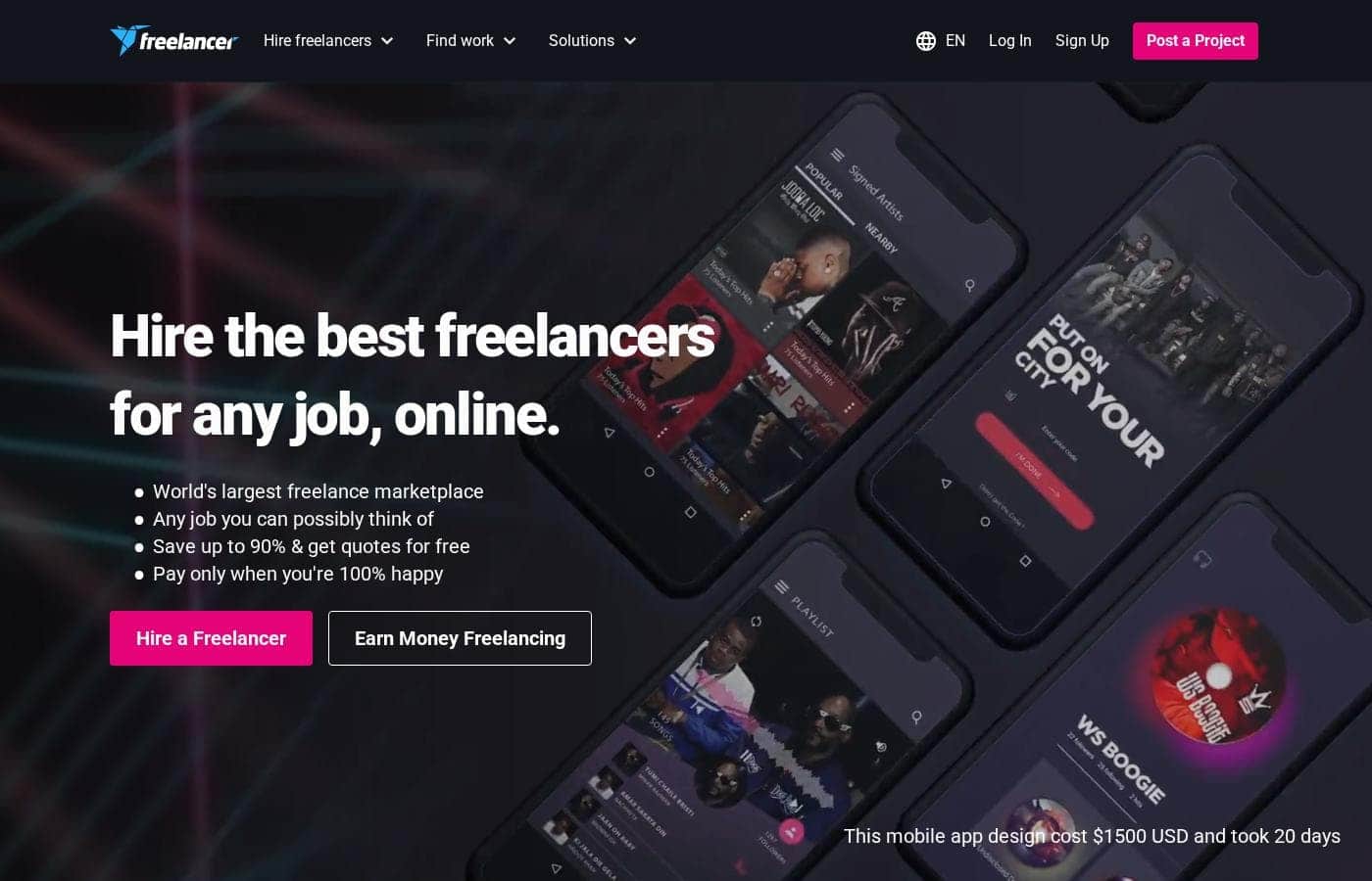 Freelancer homepage screenshot