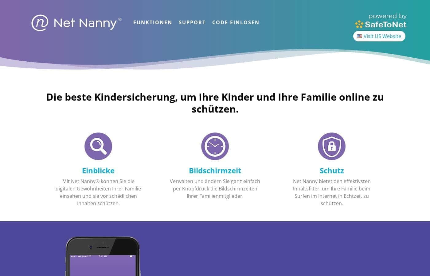 Captura de pantalla de la página de inicio de Net Nanny