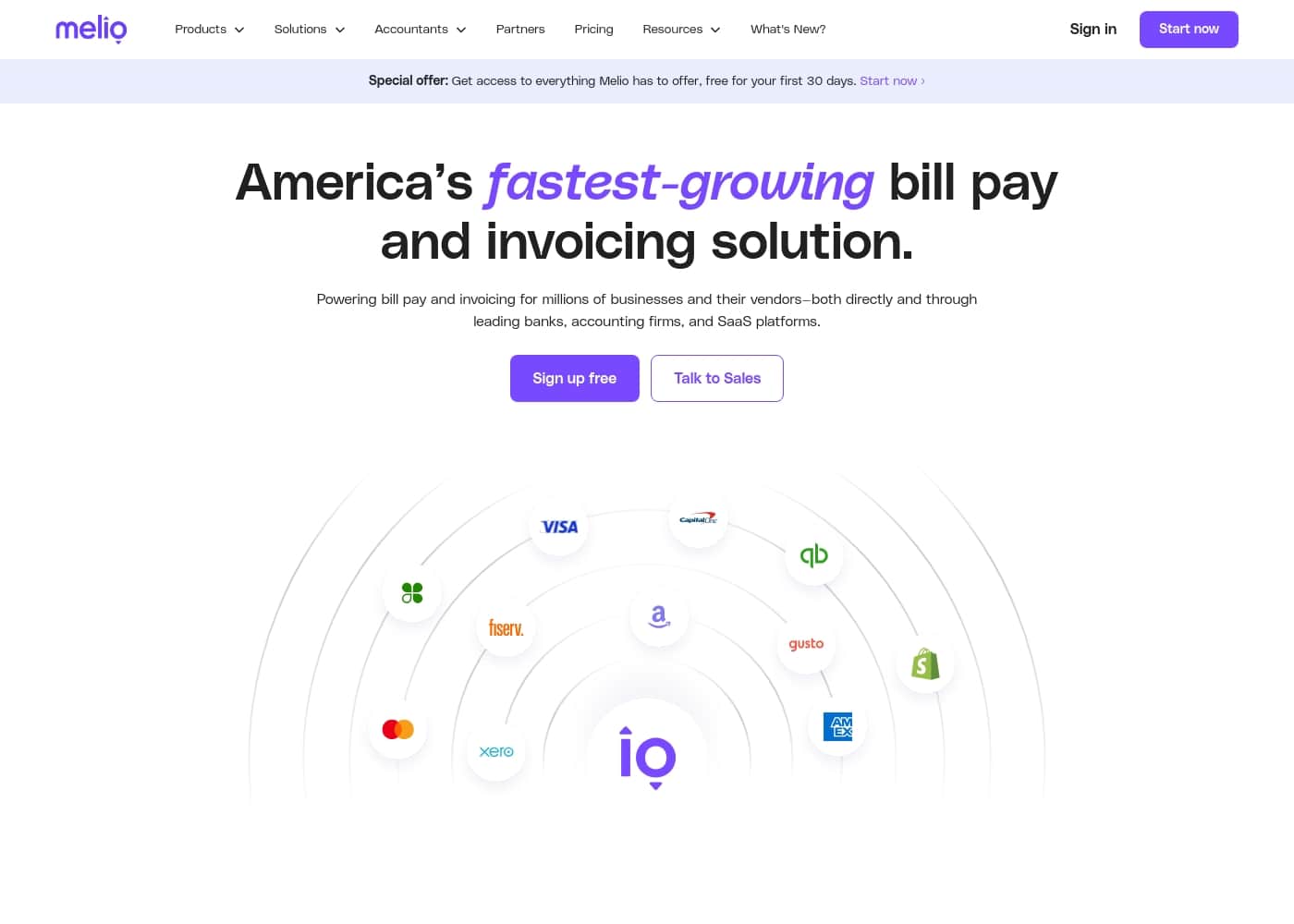 Melio Homepage-Screenshot