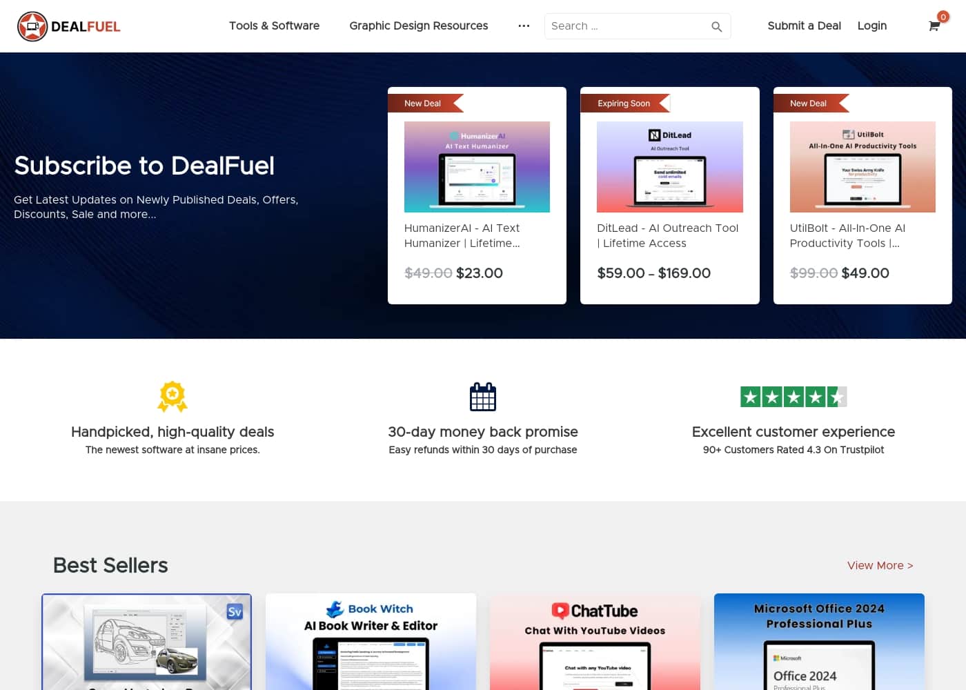 Captura de pantalla de la página de inicio de Dealfuel