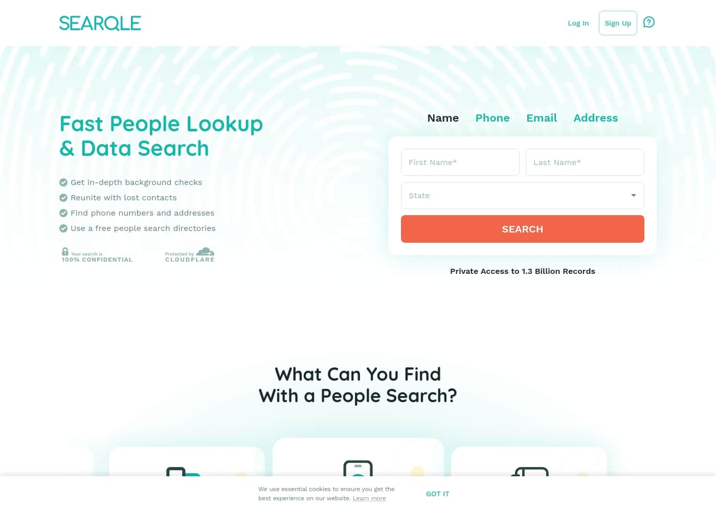 Screenshot della homepage di Searqle