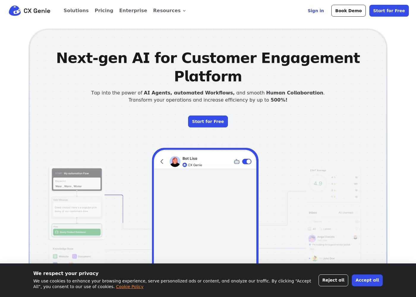 CX Genie 홈페이지 스크린샷
