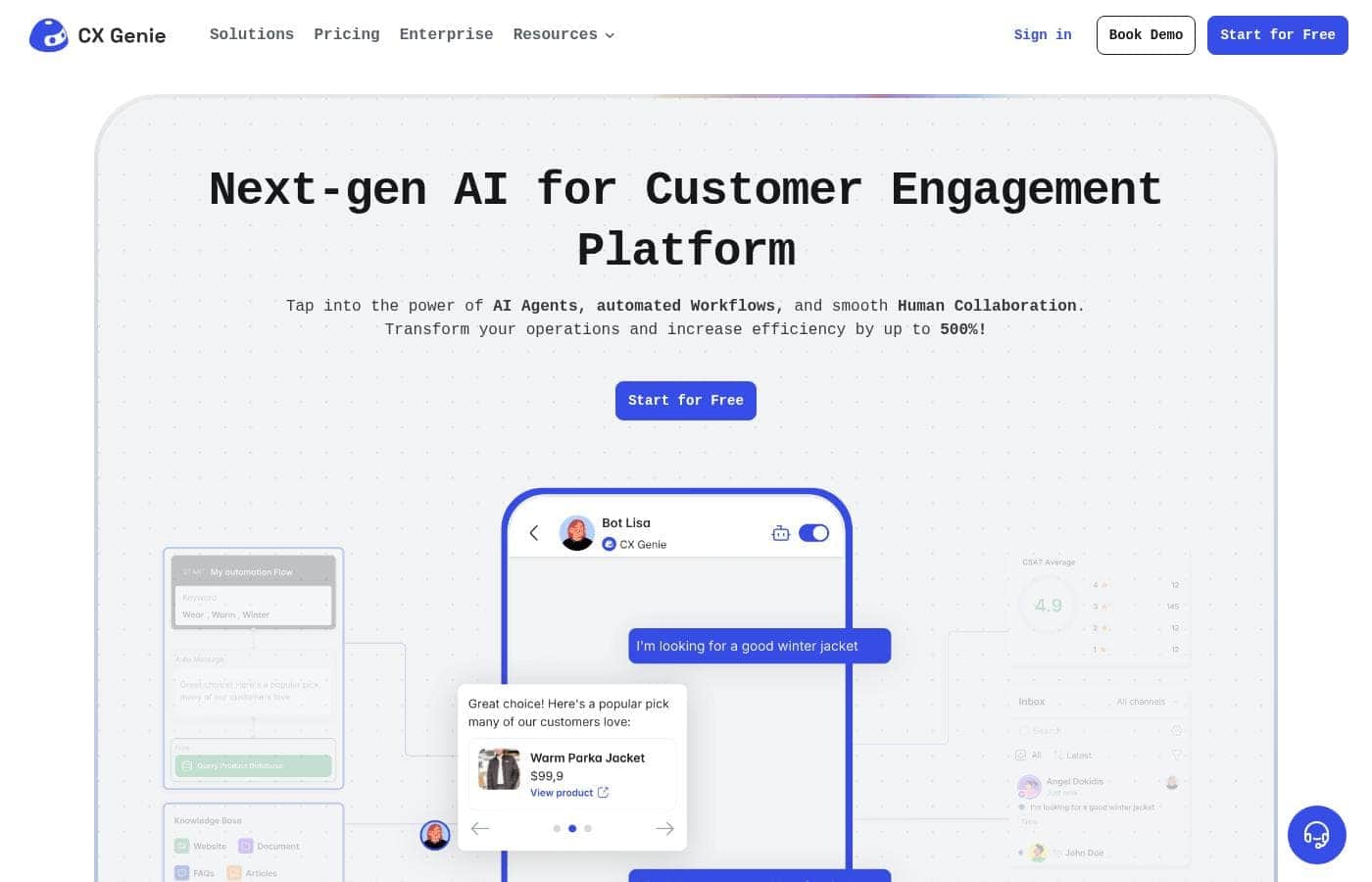 CX Genie homepage screenshot