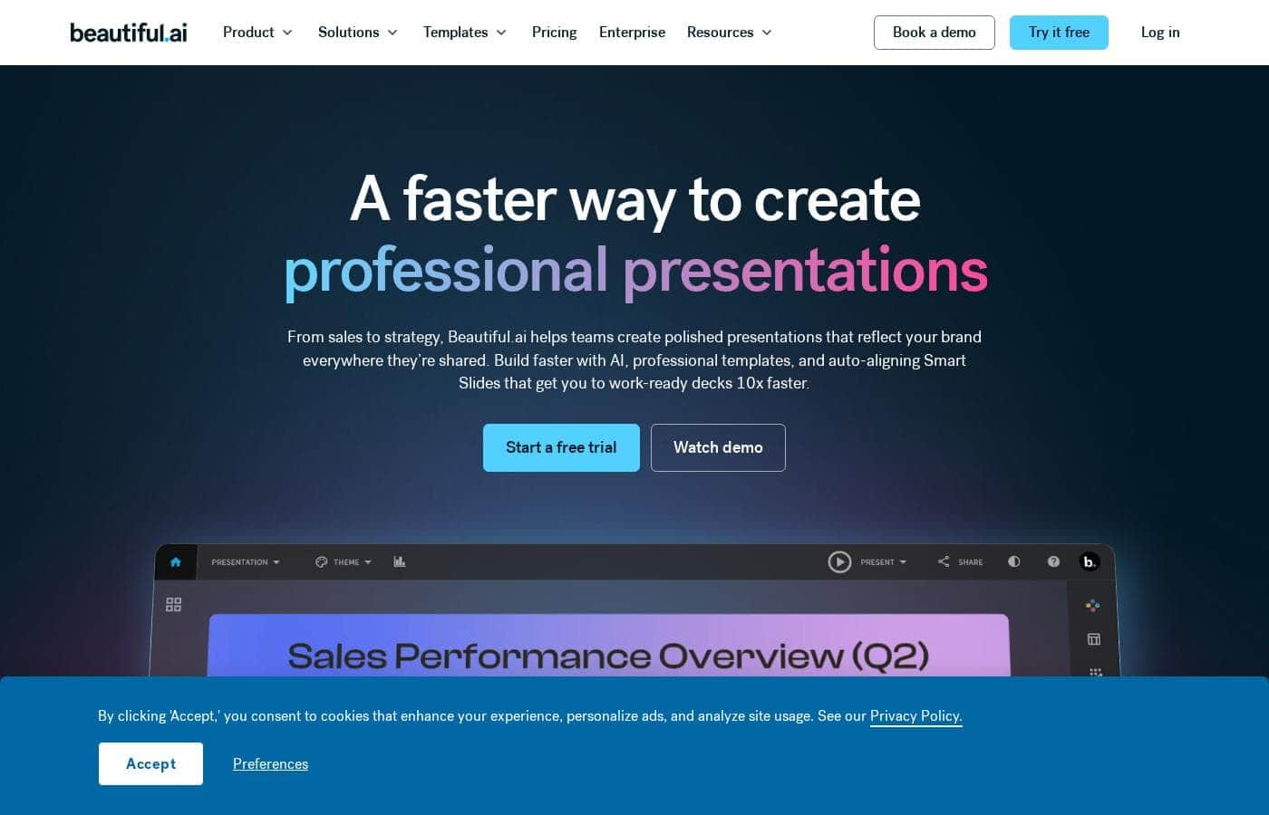 Beautiful.ai homepage screenshot