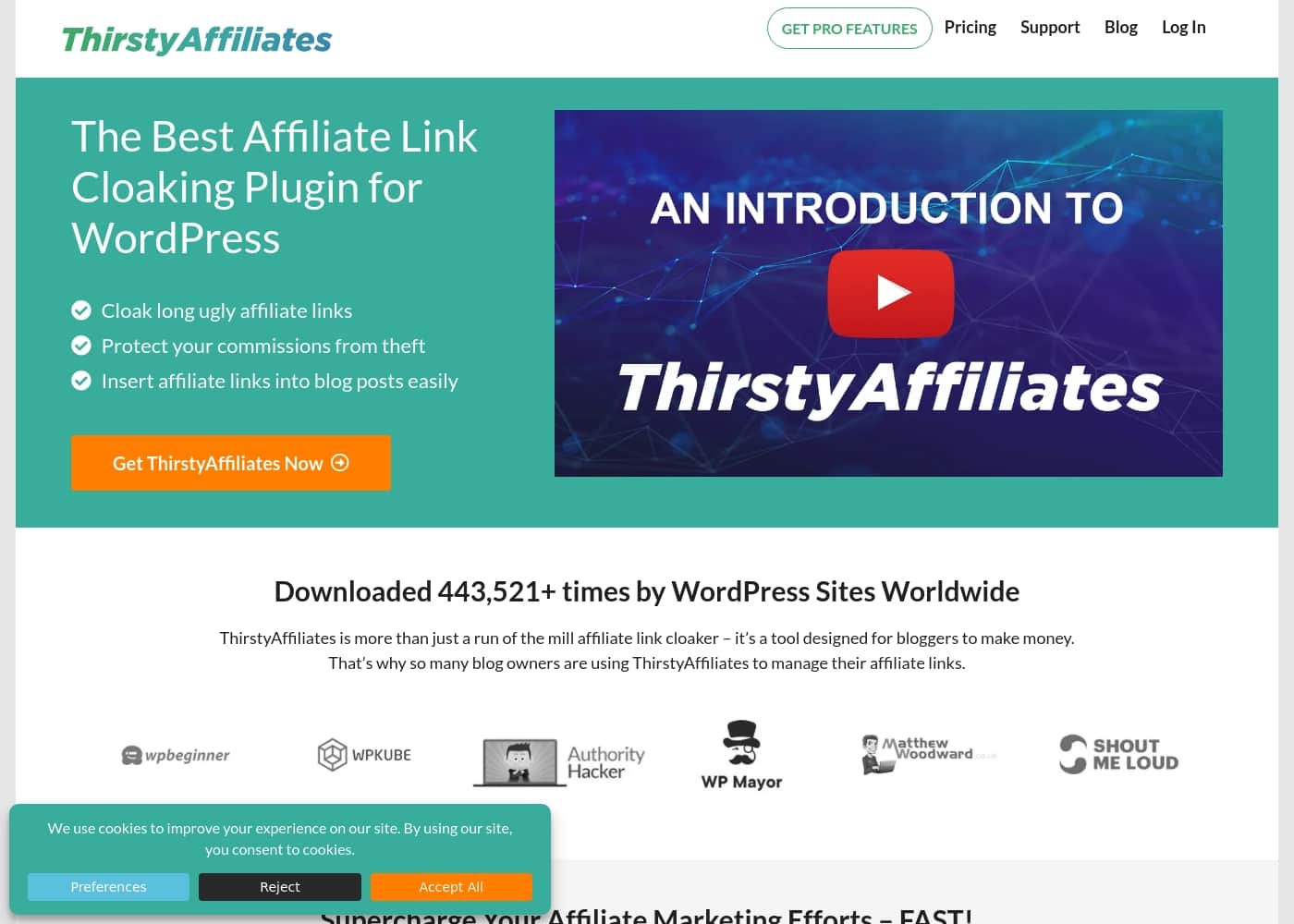 ThirstyAffiliates Homepage-Screenshot