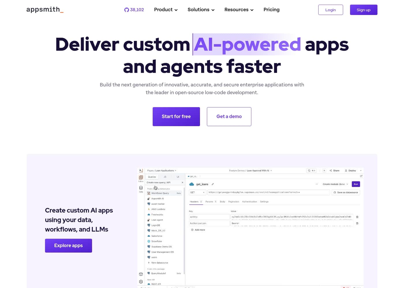 Appsmith 홈페이지 스크린샷