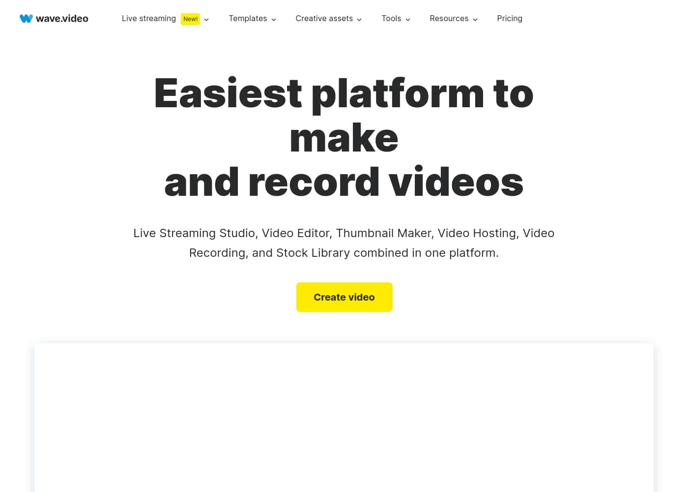 ภาพหน้าจอหลักของ Wave.video