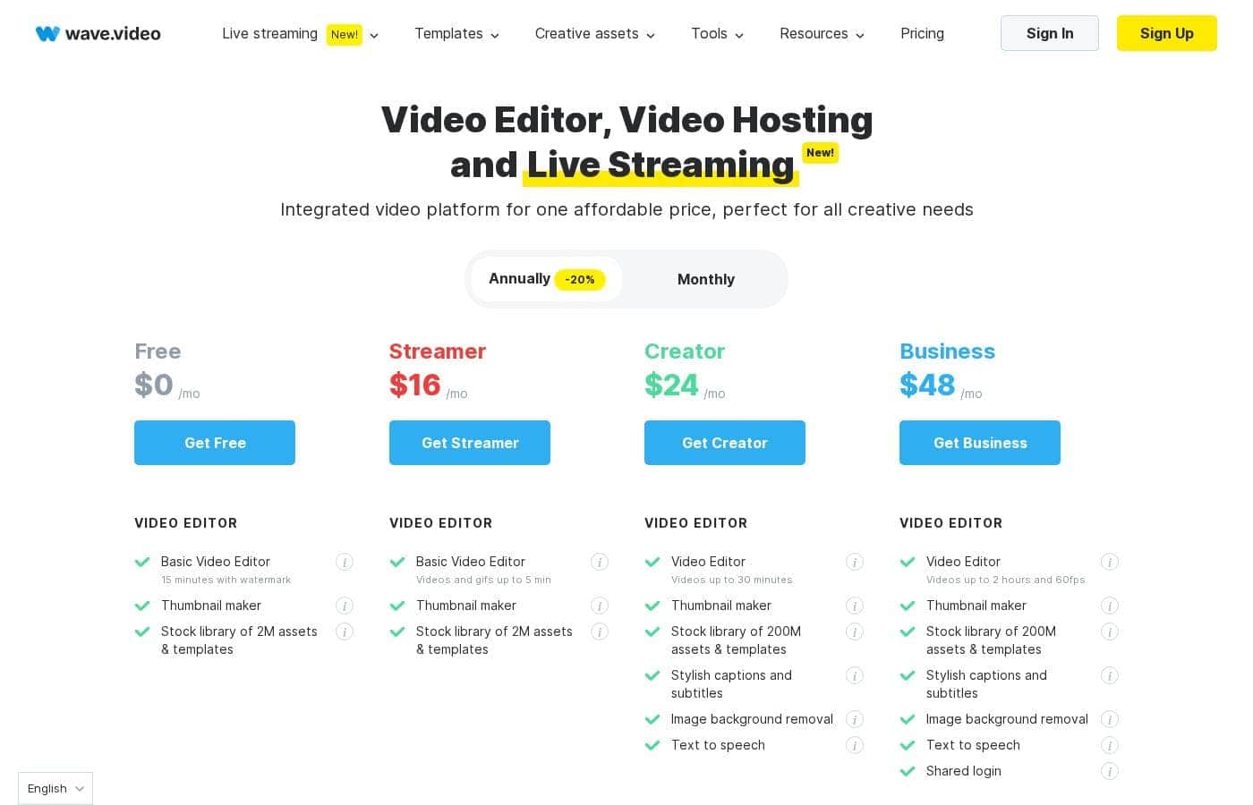 Wave.video pricing page screenshot