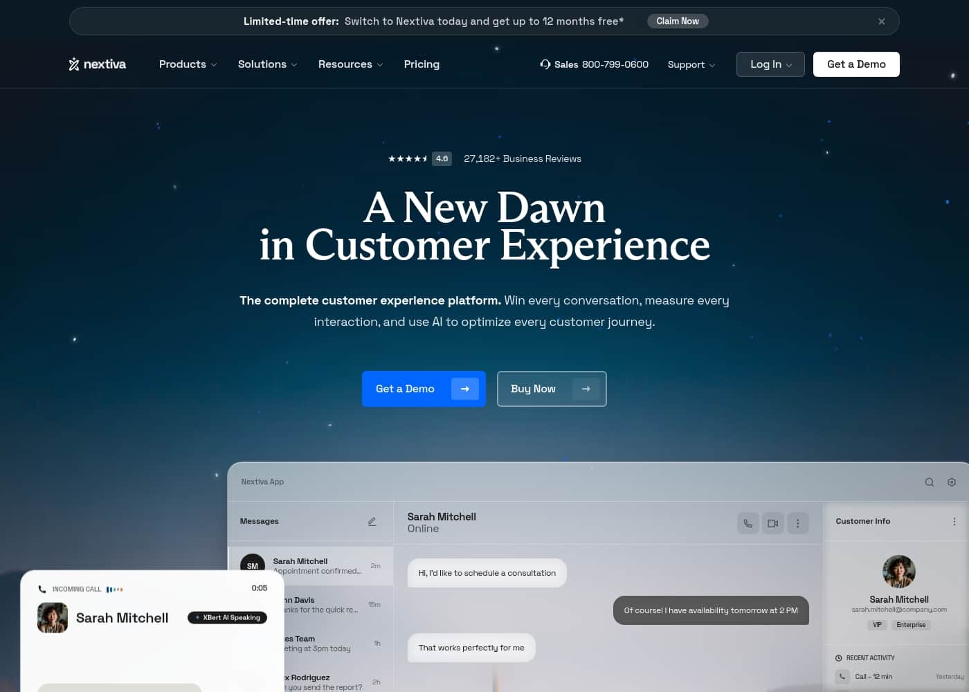 Nextiva homepage screenshot