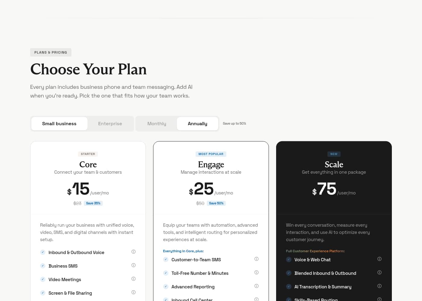 Nextiva pricing page screenshot