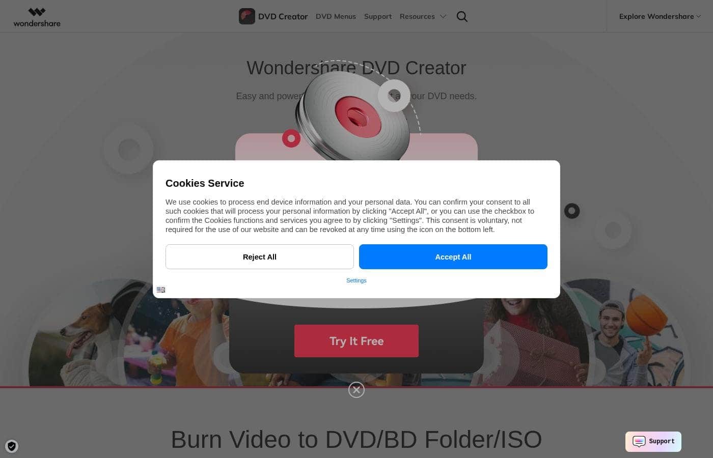 Wondershare DVD Creator homepage screenshot