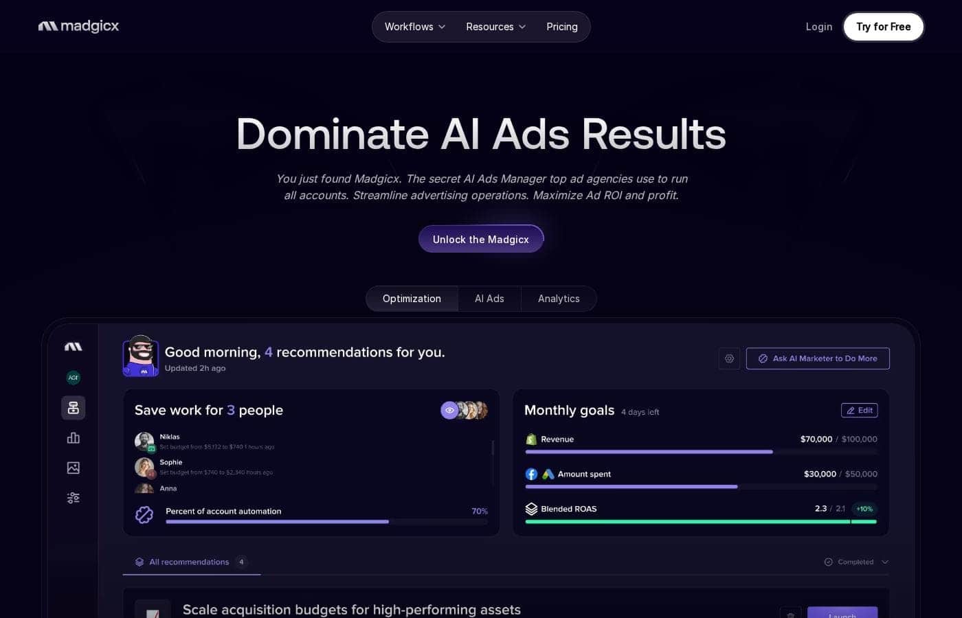 Madgicx homepage screenshot