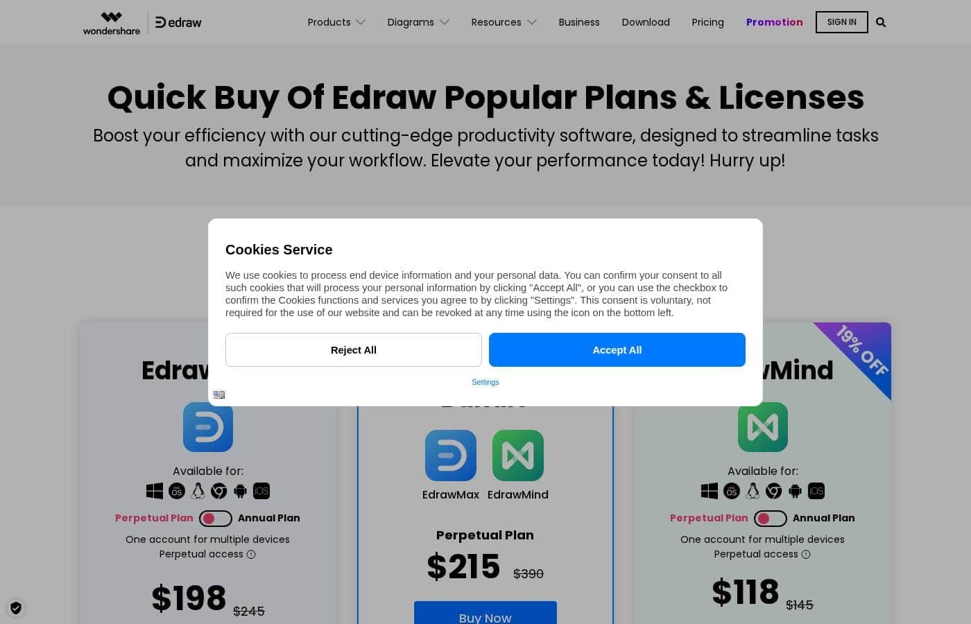 EdrawProj pricing page screenshot