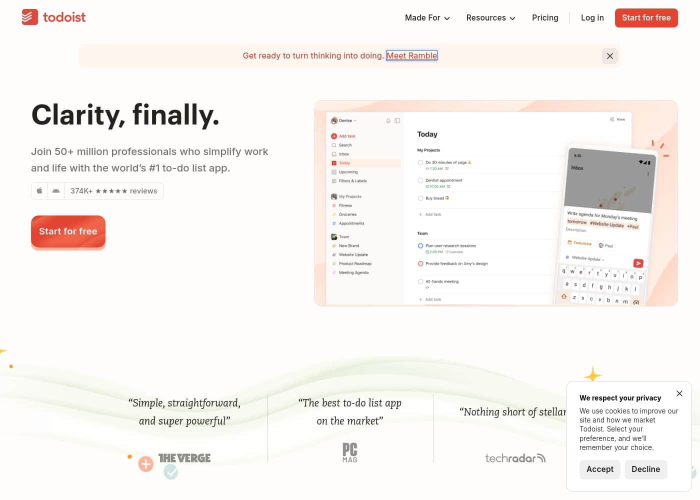 Todoist homepage screenshot