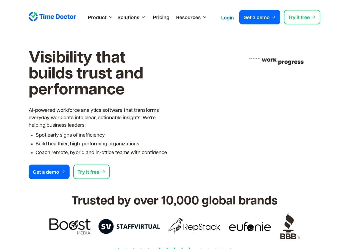 Screenshot della homepage di Timedoctor