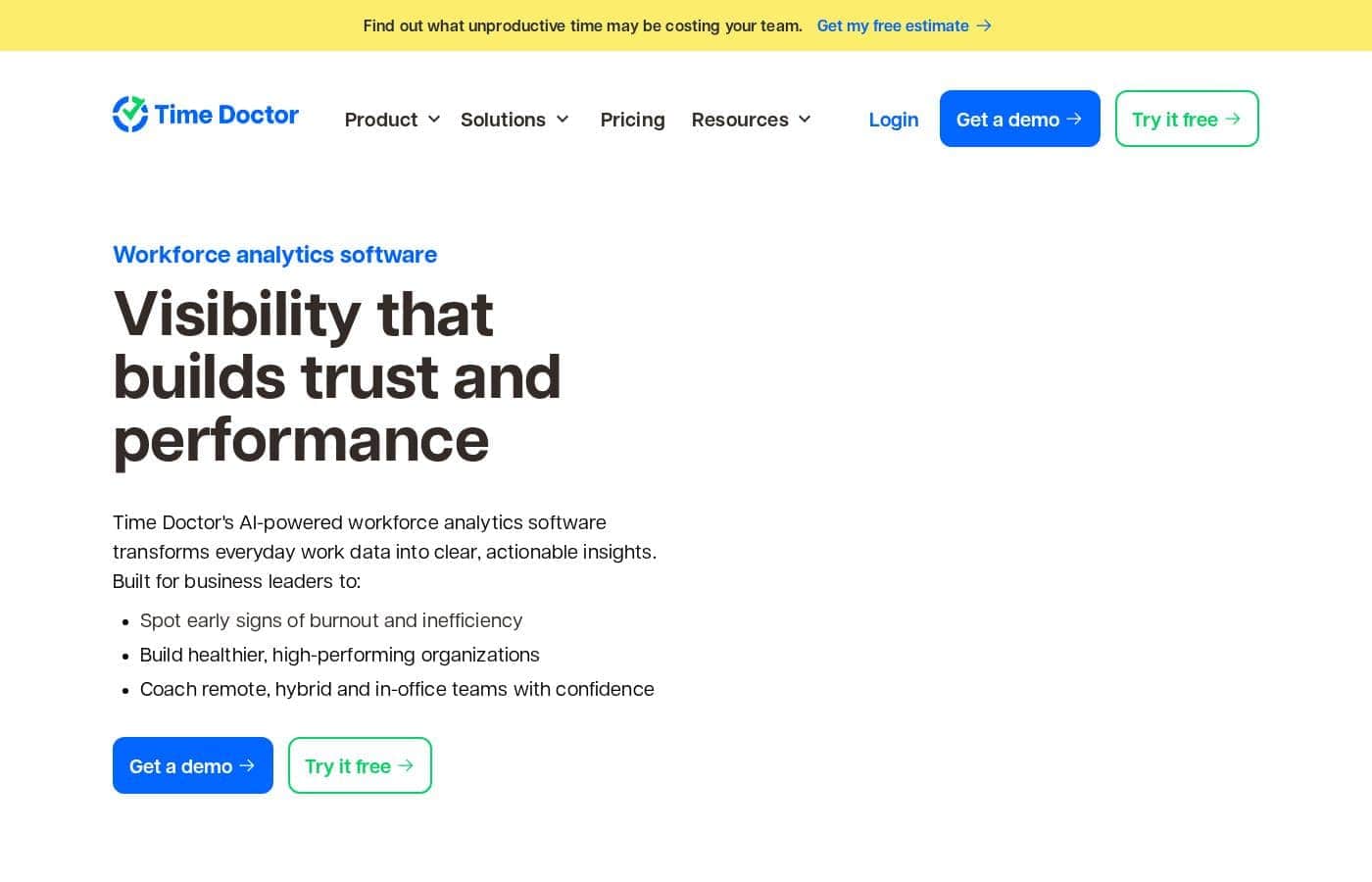 Timedoctor homepage screenshot