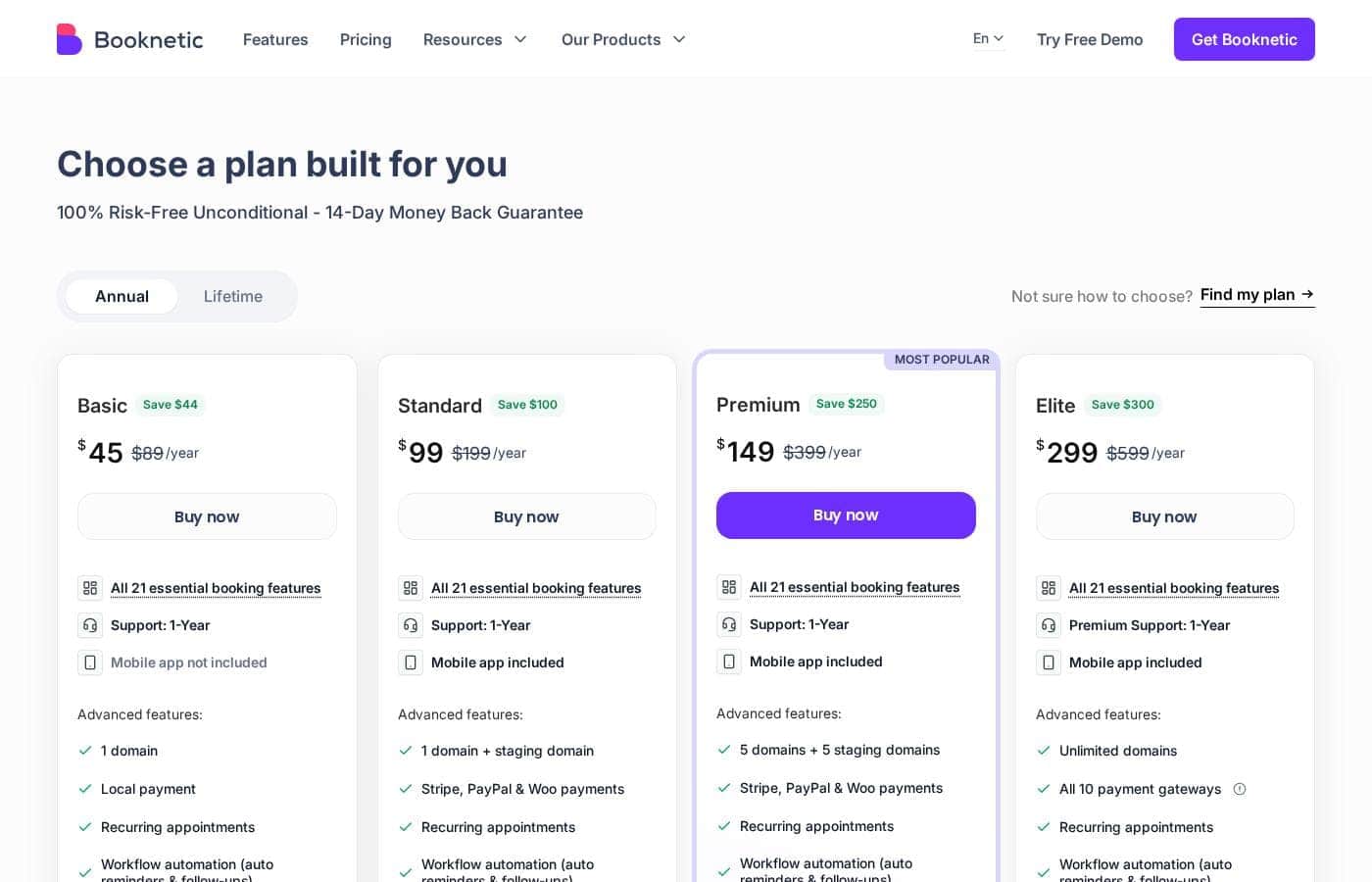Booknetic pricing page screenshot