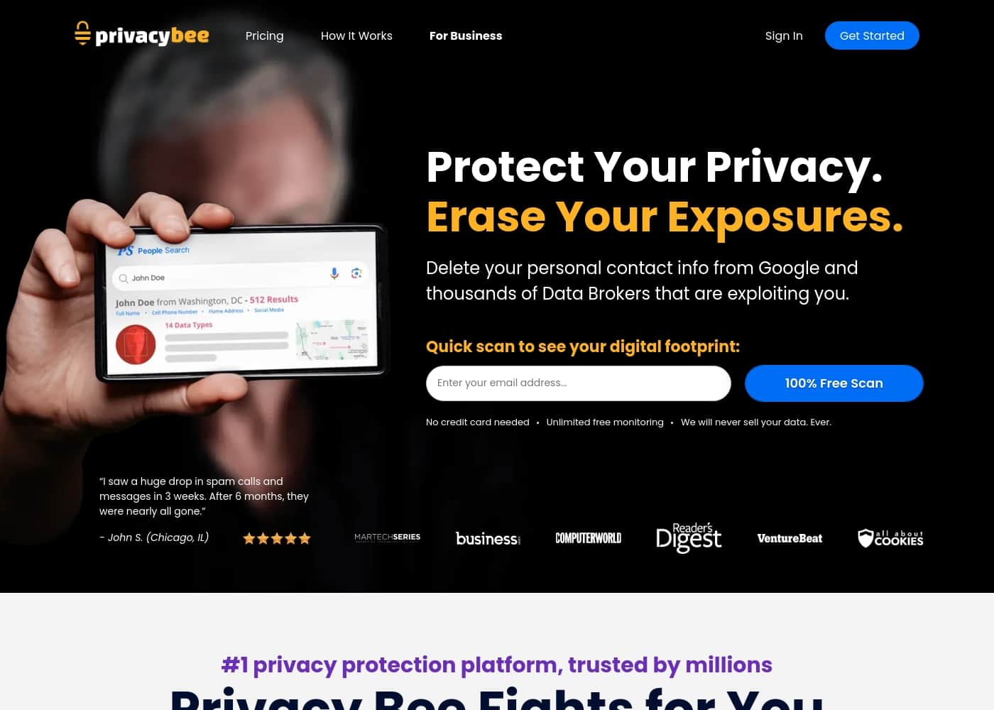 ภาพหน้าจอหลักของ Privacy Bee