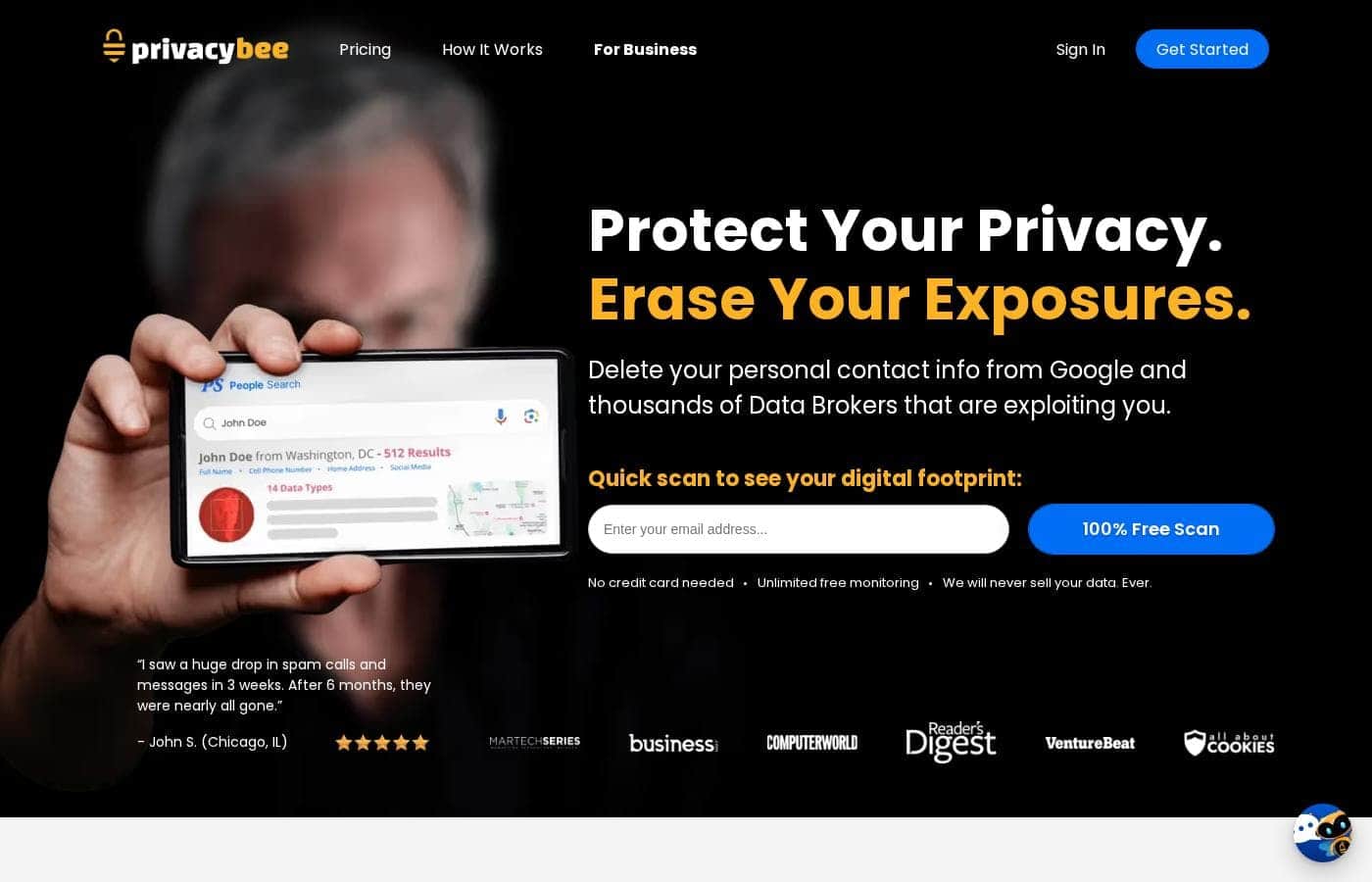 Privacy Bee homepage screenshot