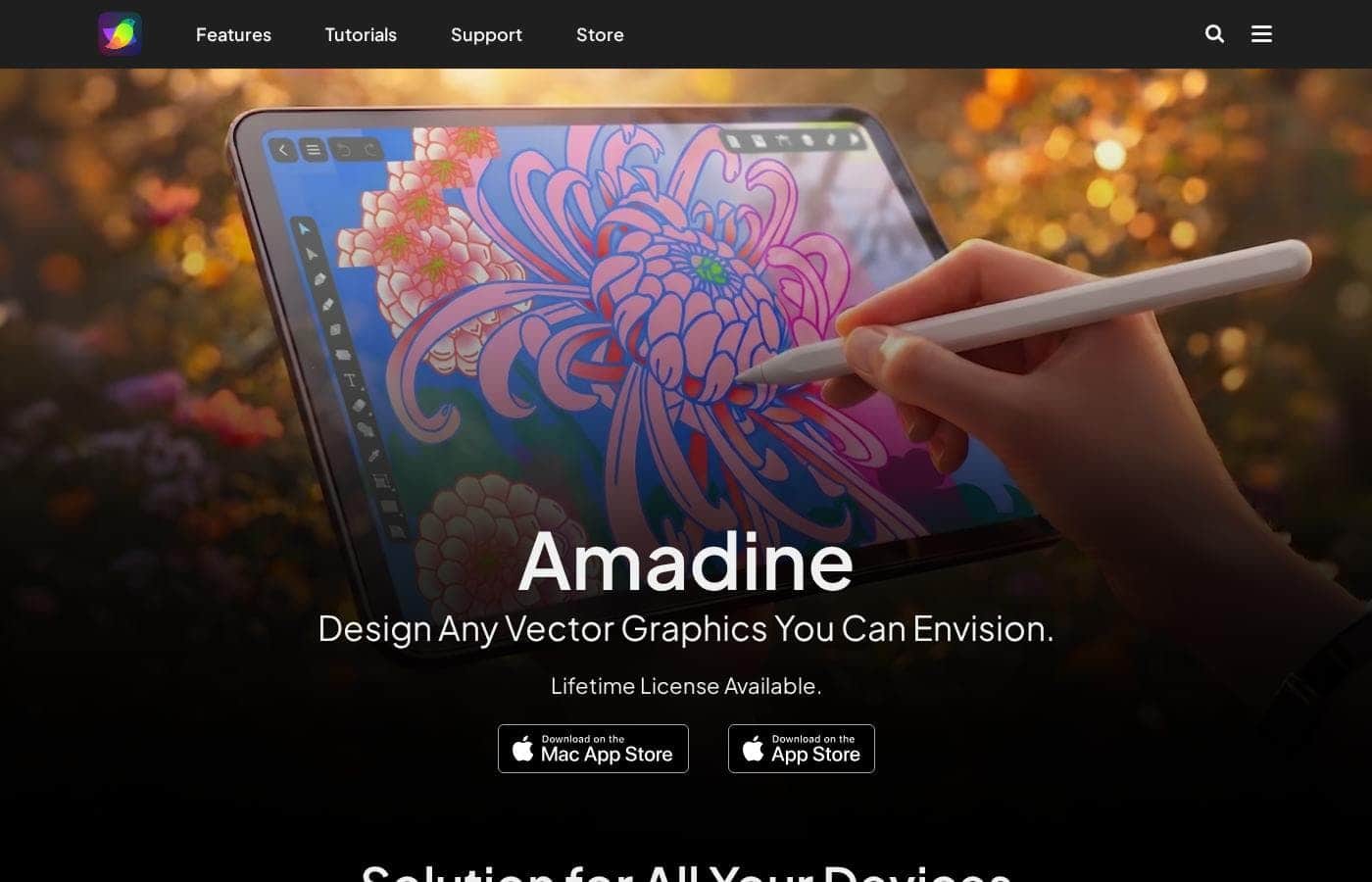 Screenshot della homepage di Amadine