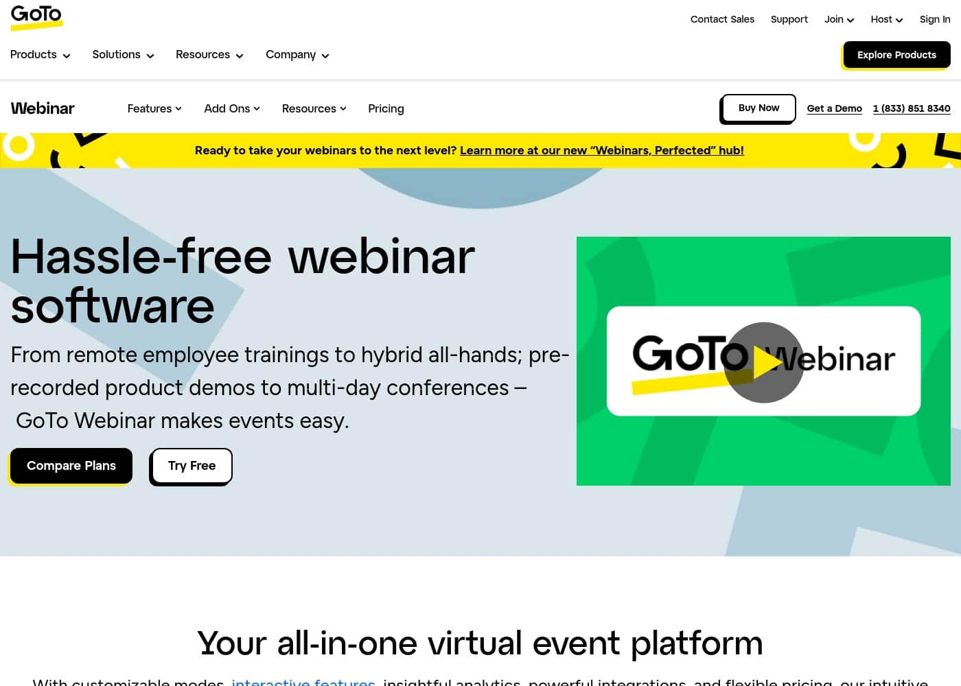 GoTo Webinar 홈페이지 스크린샷