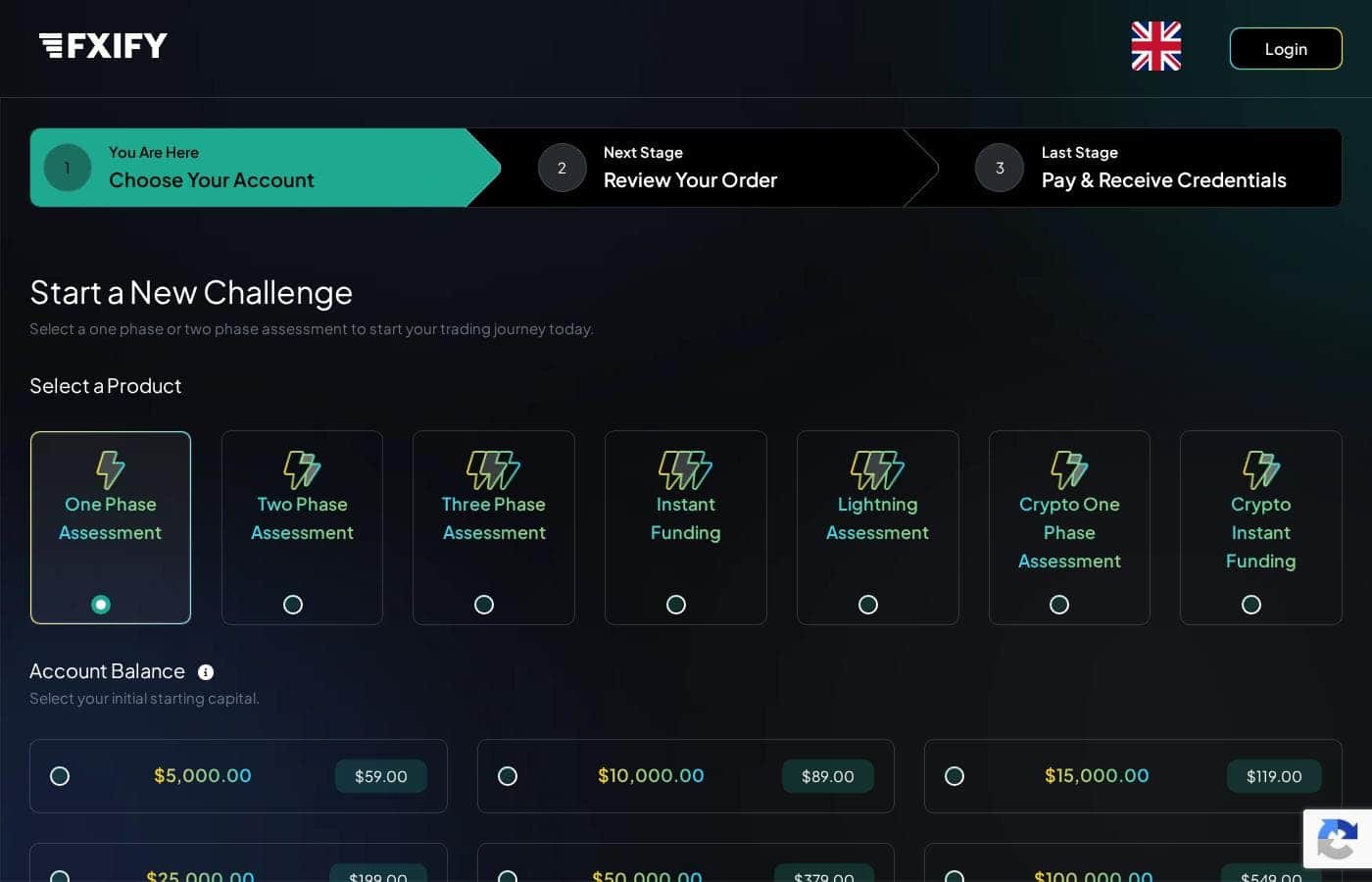 Fxify pricing page screenshot
