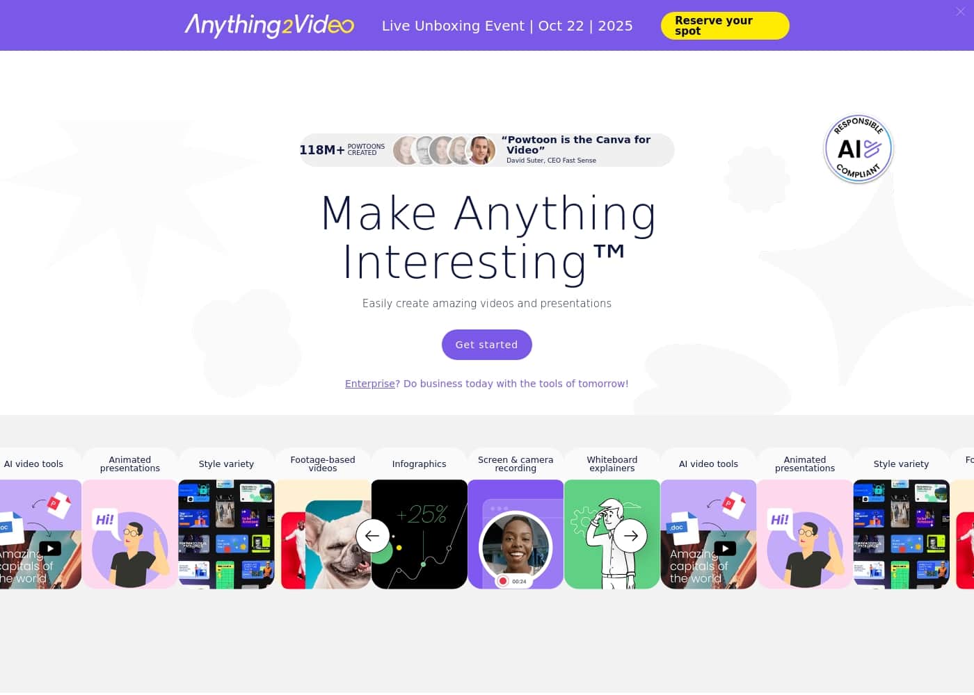 Powtoon homepage screenshot