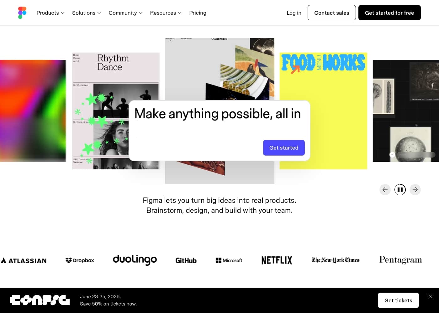 Screenshot della homepage di Figma