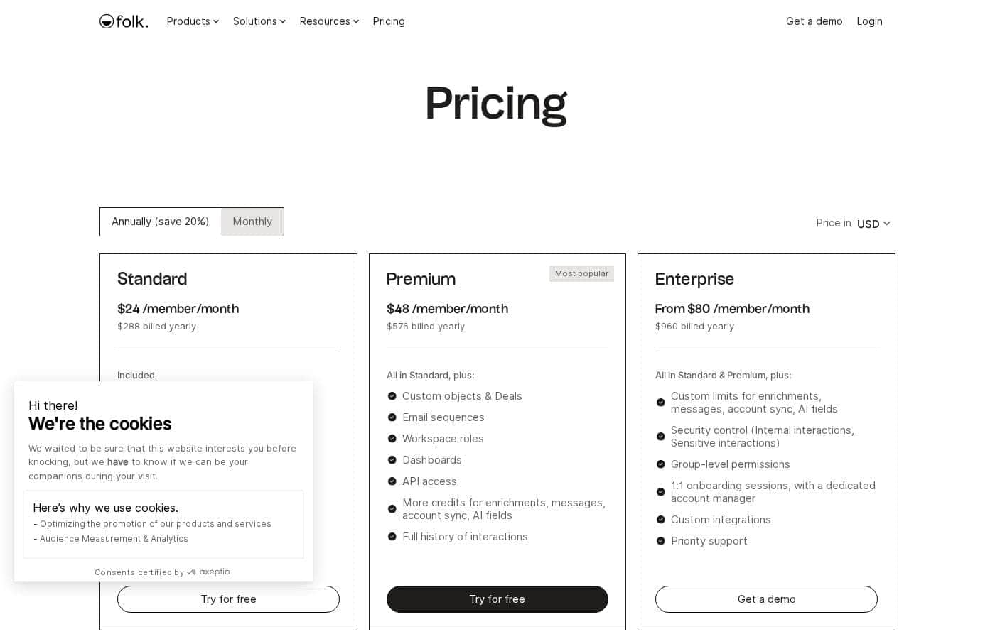 folk pricing page screenshot