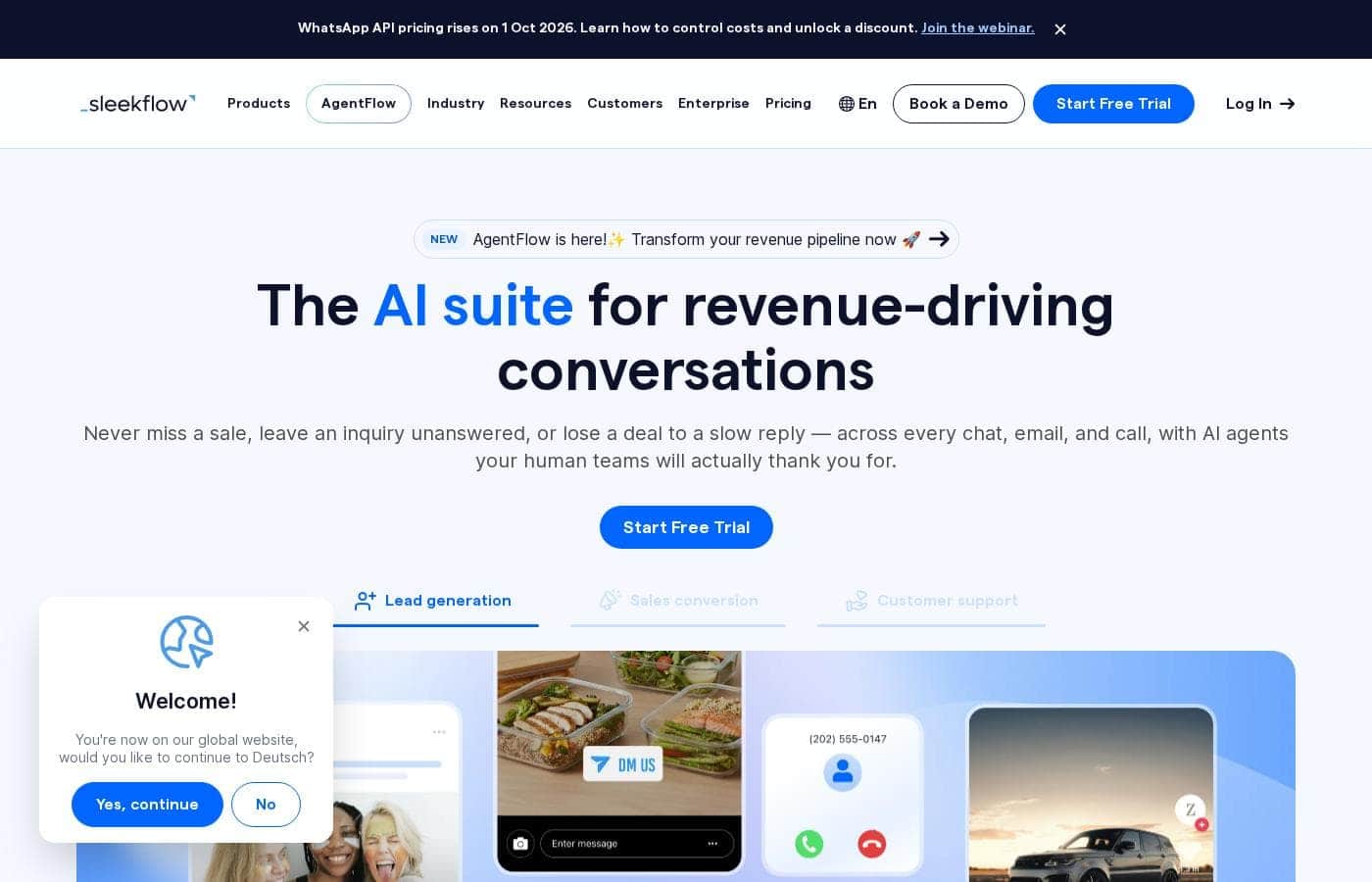 SleekFlow homepage screenshot