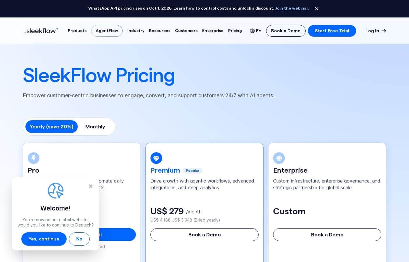 SleekFlow pricing page screenshot