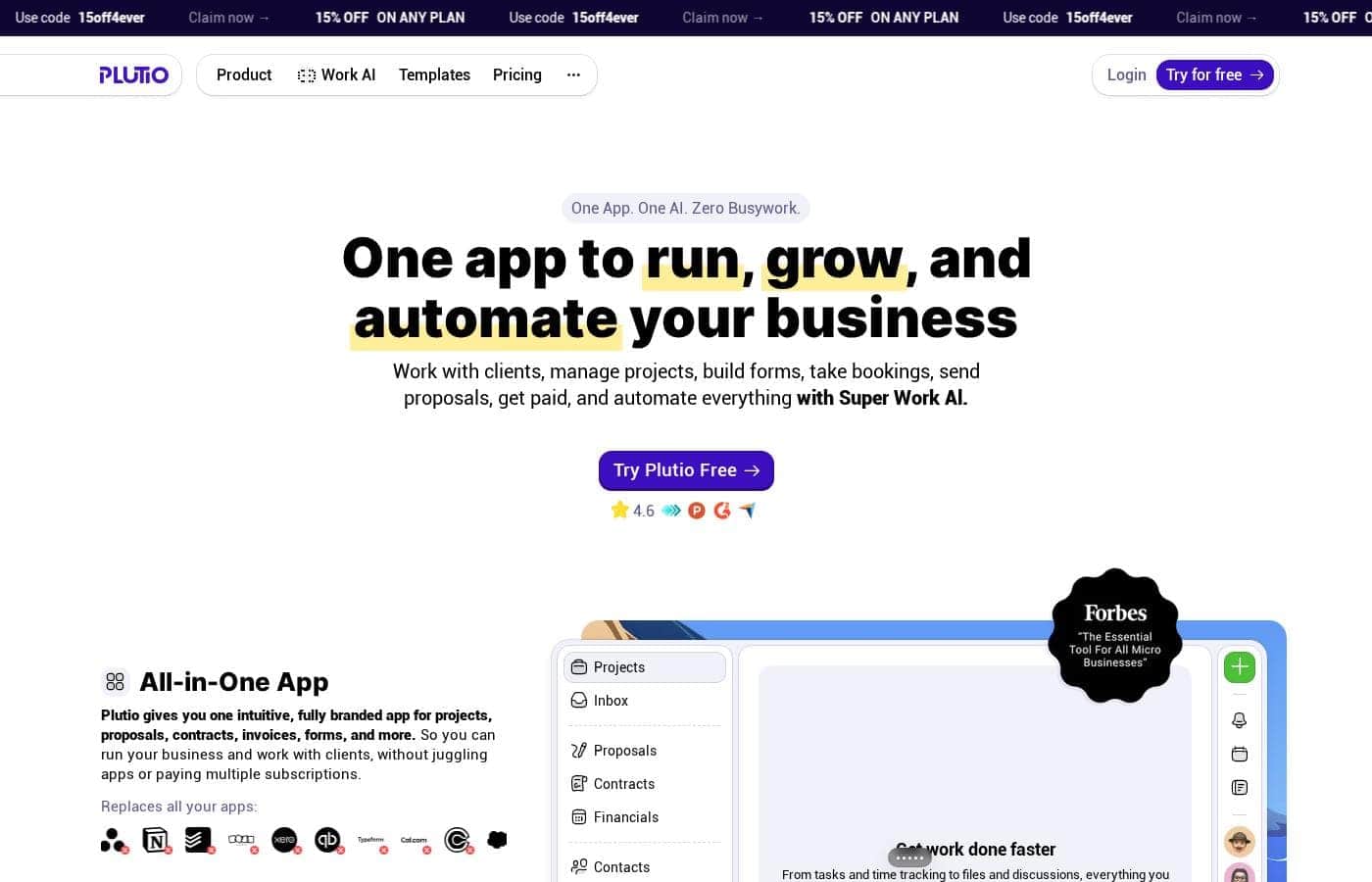 Plutio homepage screenshot