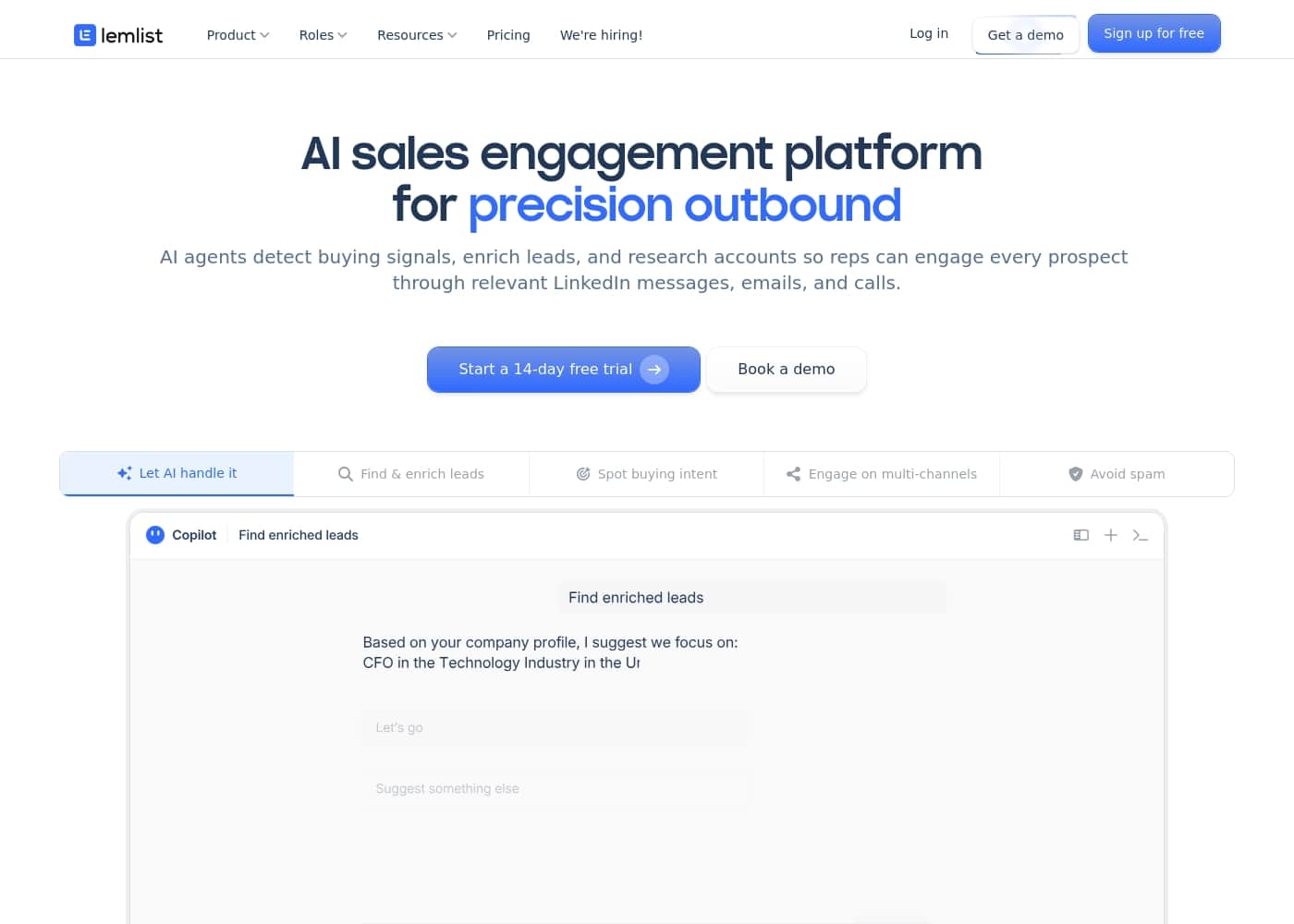 lemlist homepage screenshot