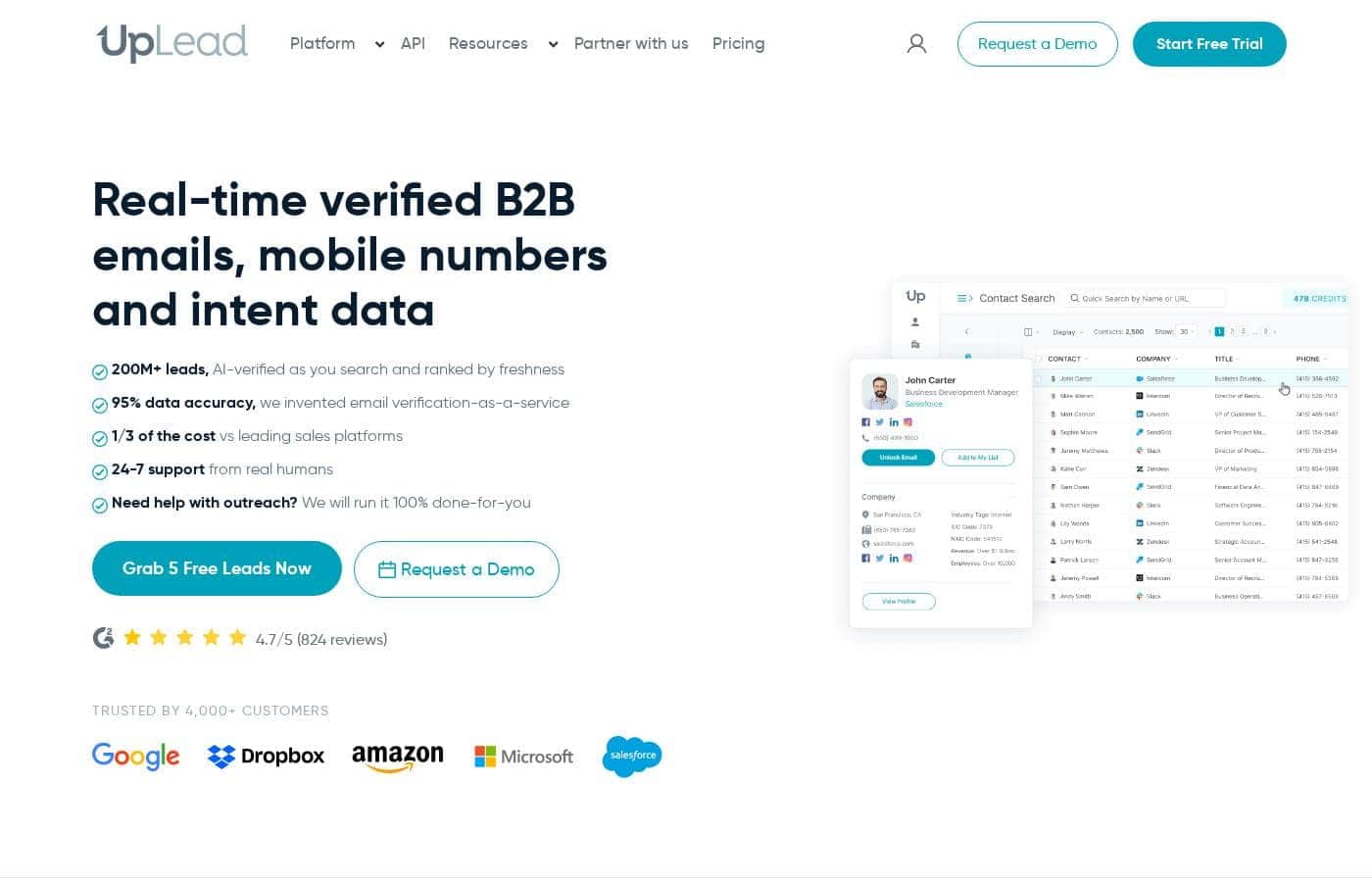 Uplead homepage screenshot