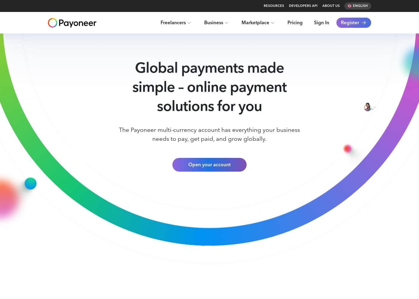 Payoneer homepage screenshot